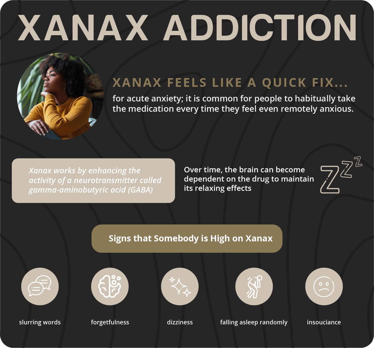 infographic showing xanax addiction signs and when someone is high