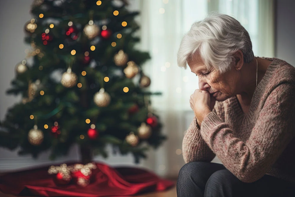 elderly woman coping with and managing post-holiday blues