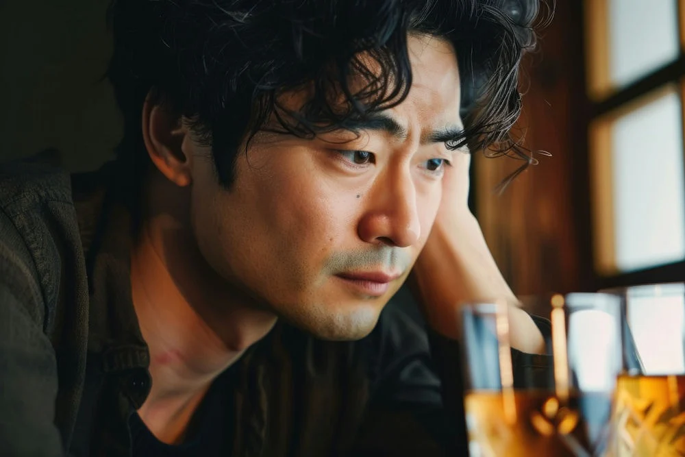 man coping with election anxiety while struggling with alcoholism