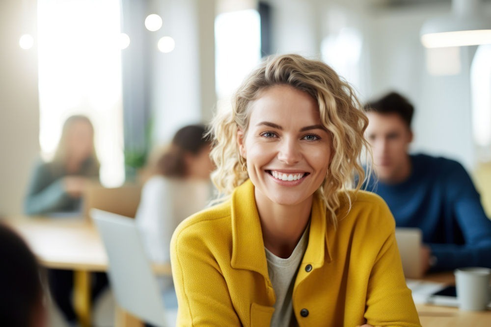 woman smiling with others during addiction treatment, rebuilding her life