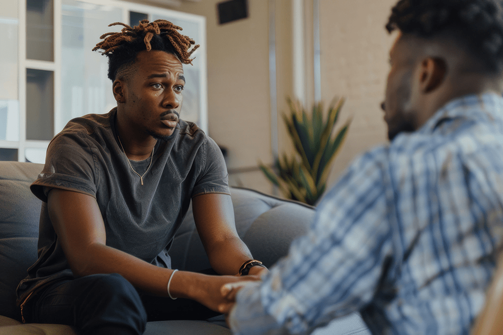 A man receiving individual therapy after a drug overdose