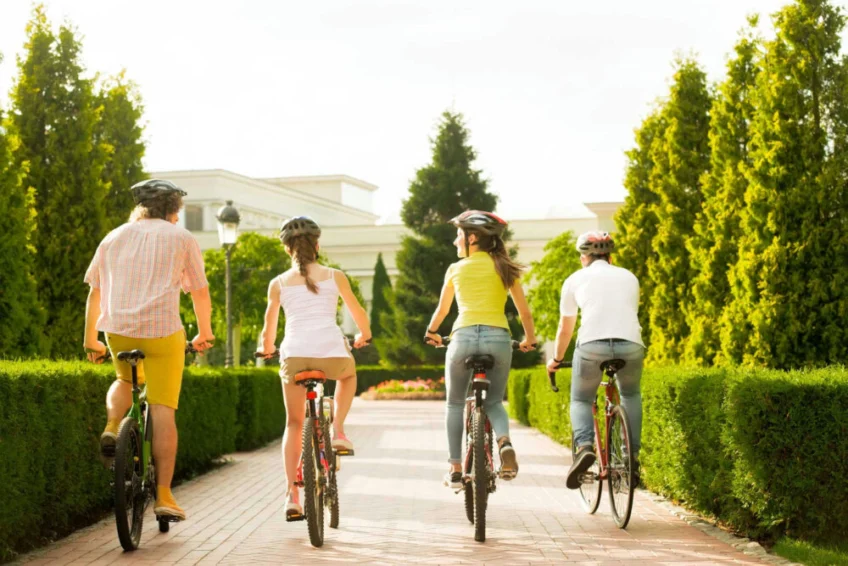 group of people biking together as part of recovery activities