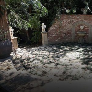 stone garden path at houdini house